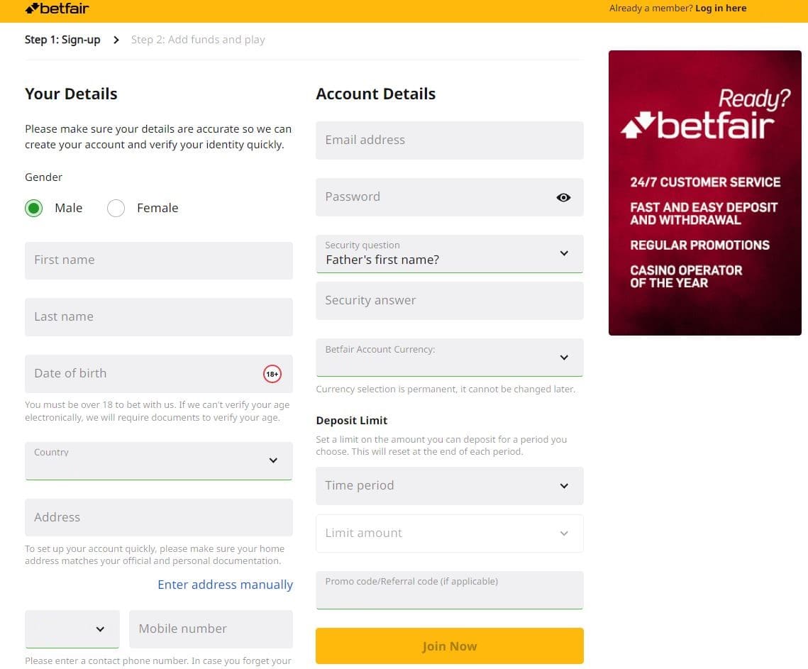 Betfair Registration