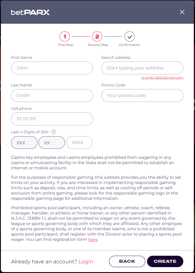 betPARX Casino Registration Process2