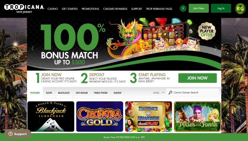 Tropicana Casino Main Page